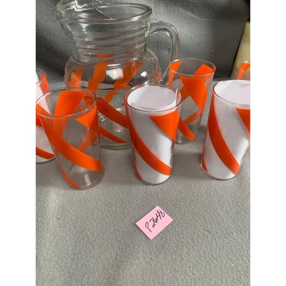 Vintage Orange Swirl 6 12oz Glasses & Pitcher Mid Century Set - Picture 13 of 13